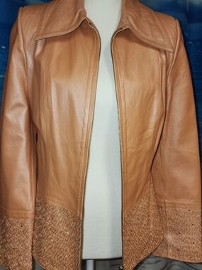 GENIUNE TURKISH Leather Zip-Front Jacket with Woven Hem 90s Style Jacket